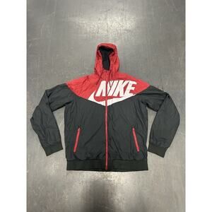 Vintage Rare Nike Windrunner GX1 Hooded Medium Full Zip Jacket Black Red Nylon
